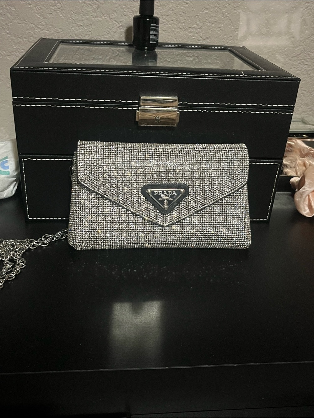Prada Silver Crystal Envelope Crossbody Bag VIP